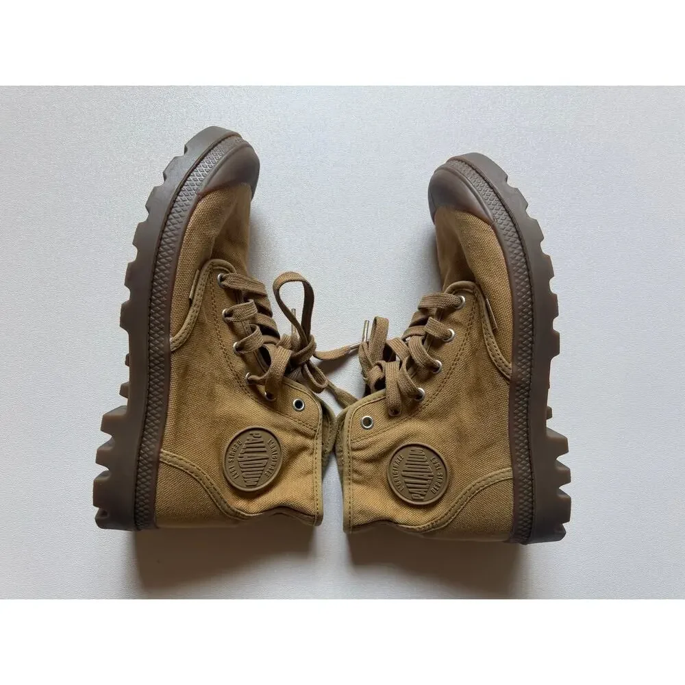 Palladium Men's Woodlin Tan Khaki Pampa Hi Canvas Military-Inspired Boots Size 8